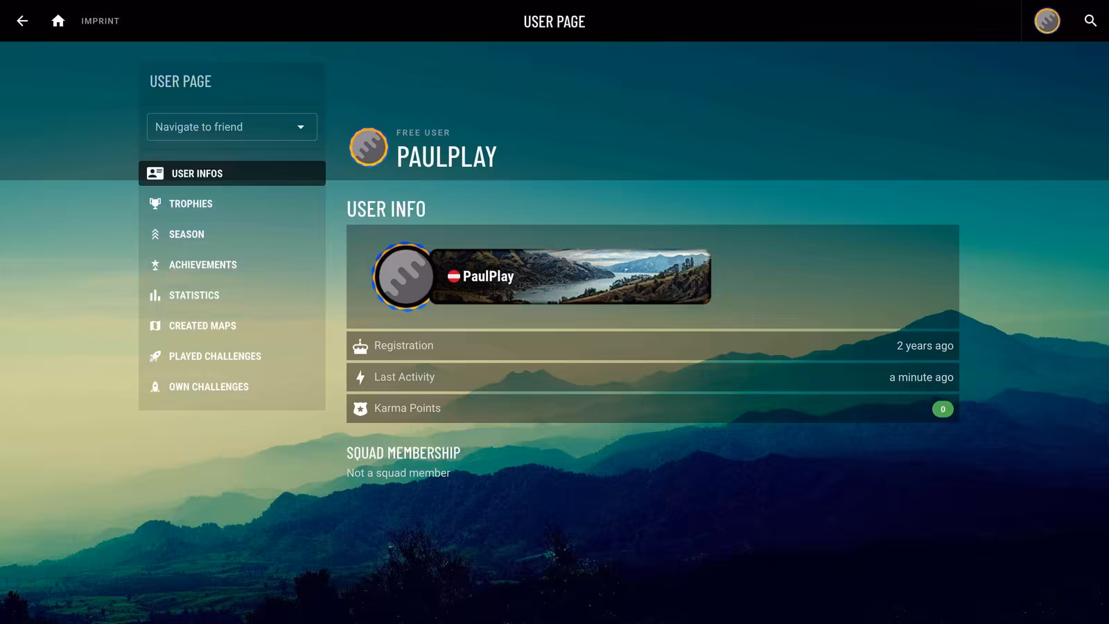 A Geotastic user page with trophies, seasons and statistics