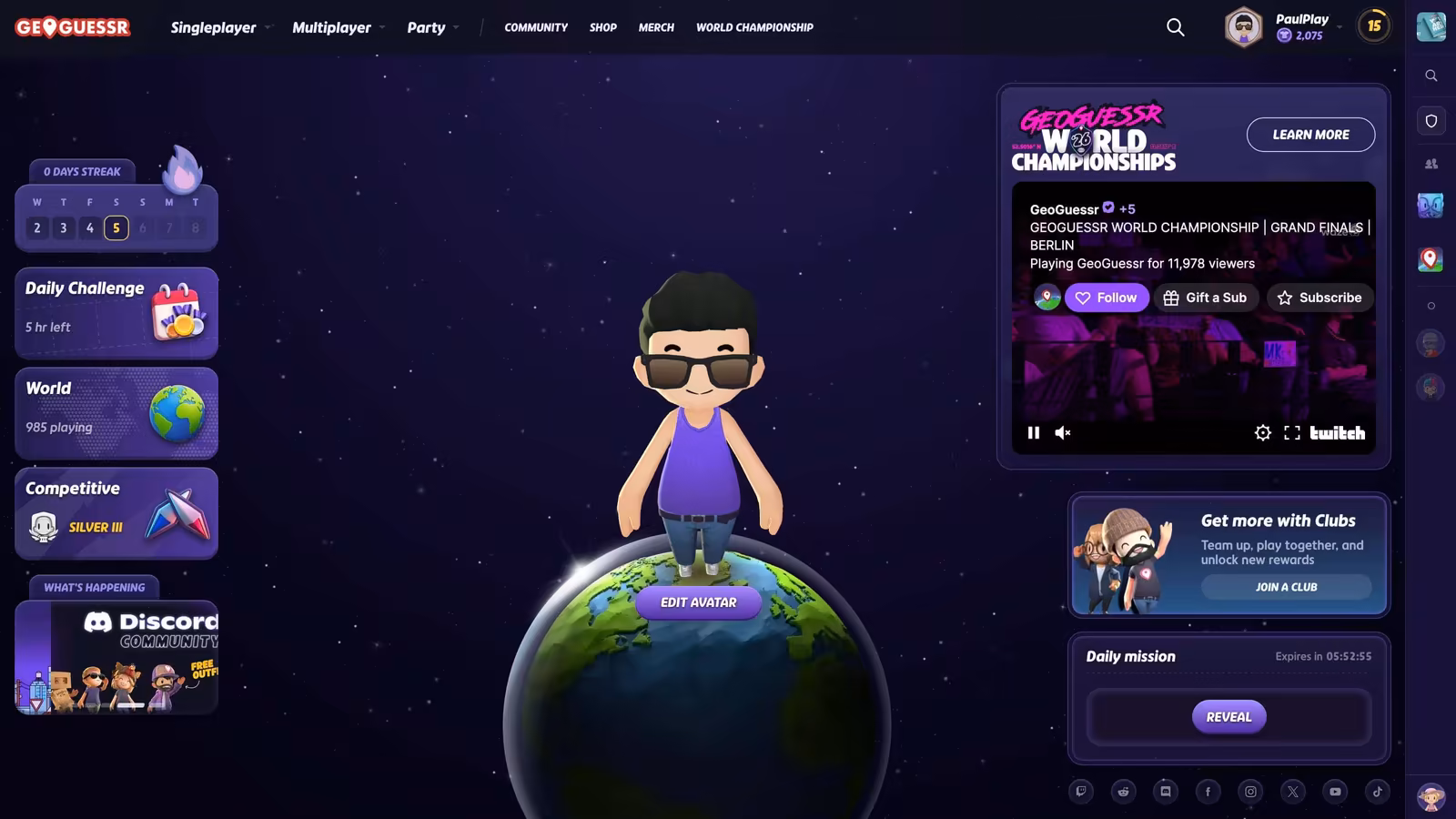 The GeoGuessr main menu
