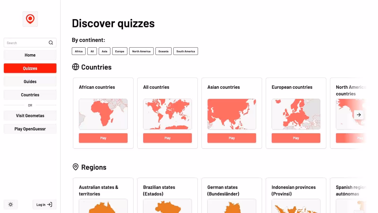 The OpenGuessr Education quiz browser
