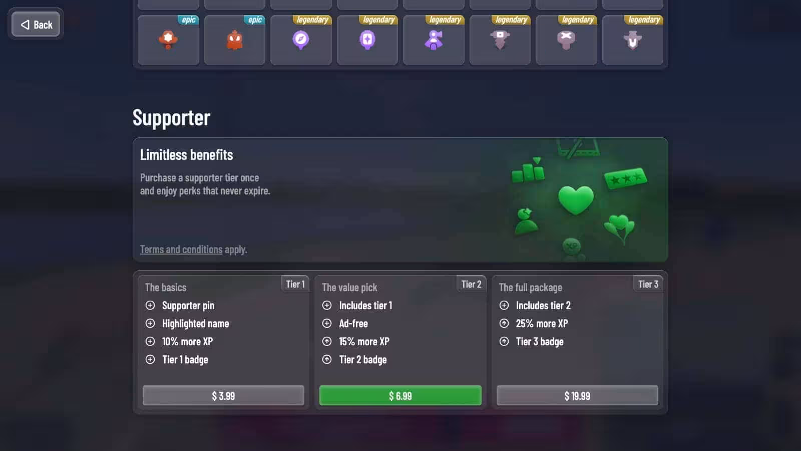 The OpenGuessr supporter page with three one-off tiers